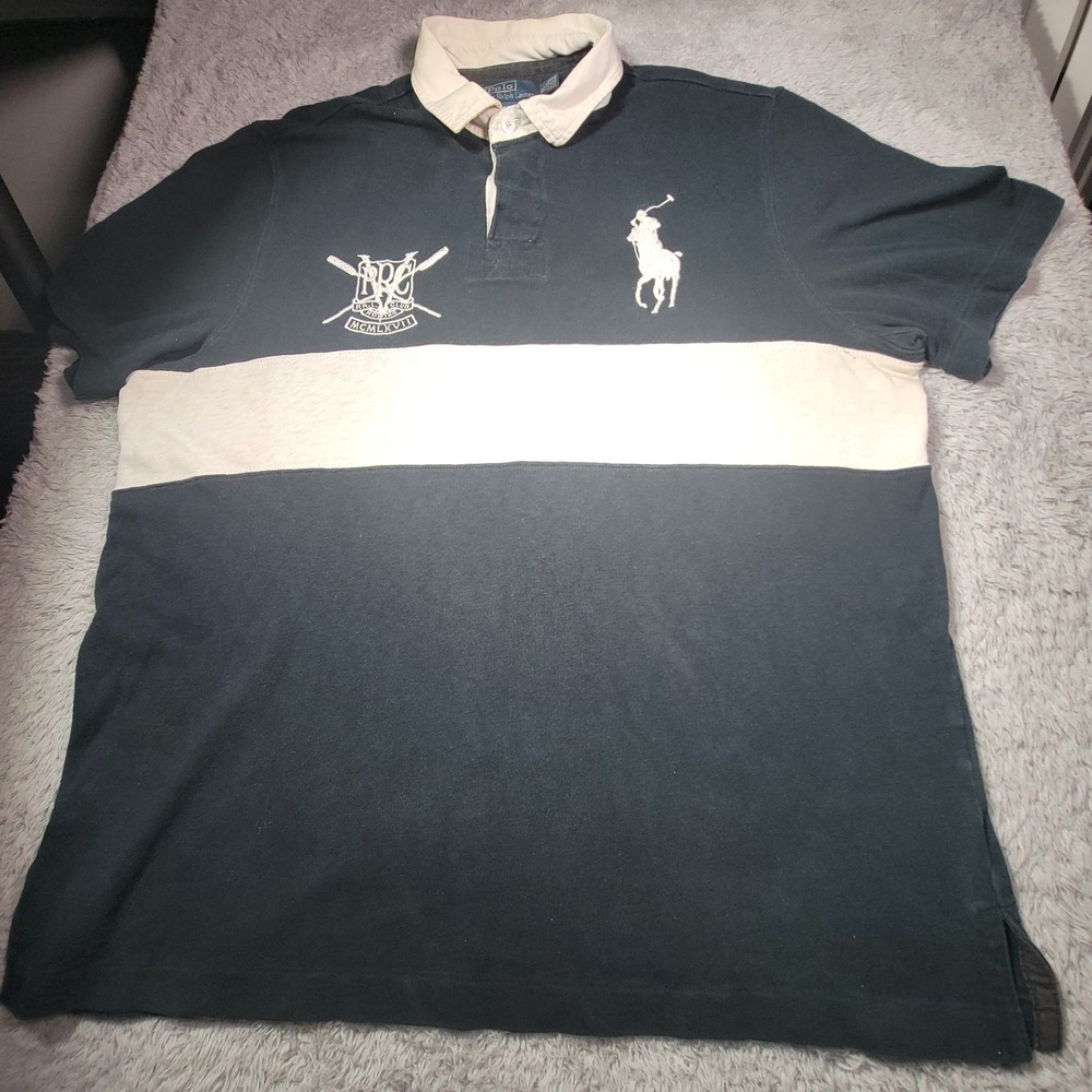 Polo Ralph Lauren Rugby Polo Shirt Men XL Black Big Pony Crest Custom Fit
